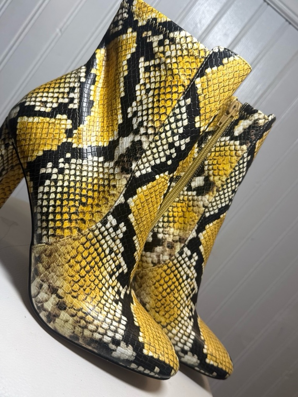 Aldo Yellow Black Snake-Print Ankle Booties